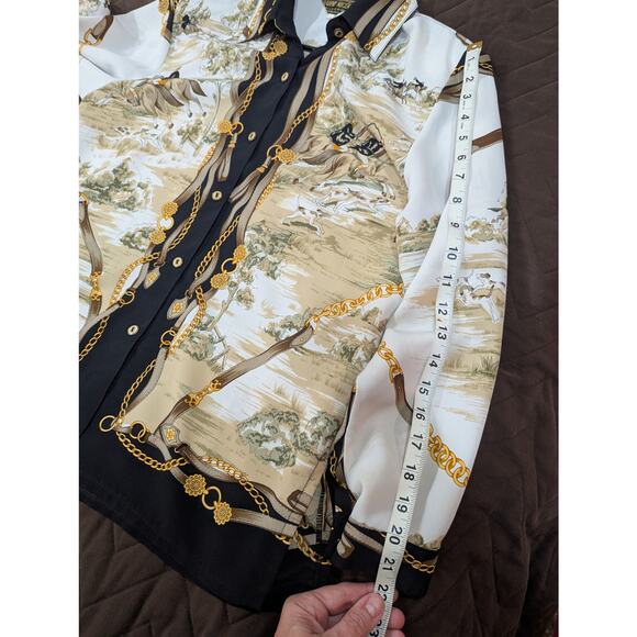 VINTAGE 90s Gianni Nicole women's size L hunting scene handkerchief style blouse - Picture 12 of 13